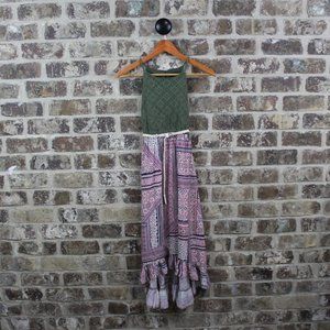 Art Class Green Belted Sleeveless Boho Print Hi Lo Maxi Dress Youth L 10-12